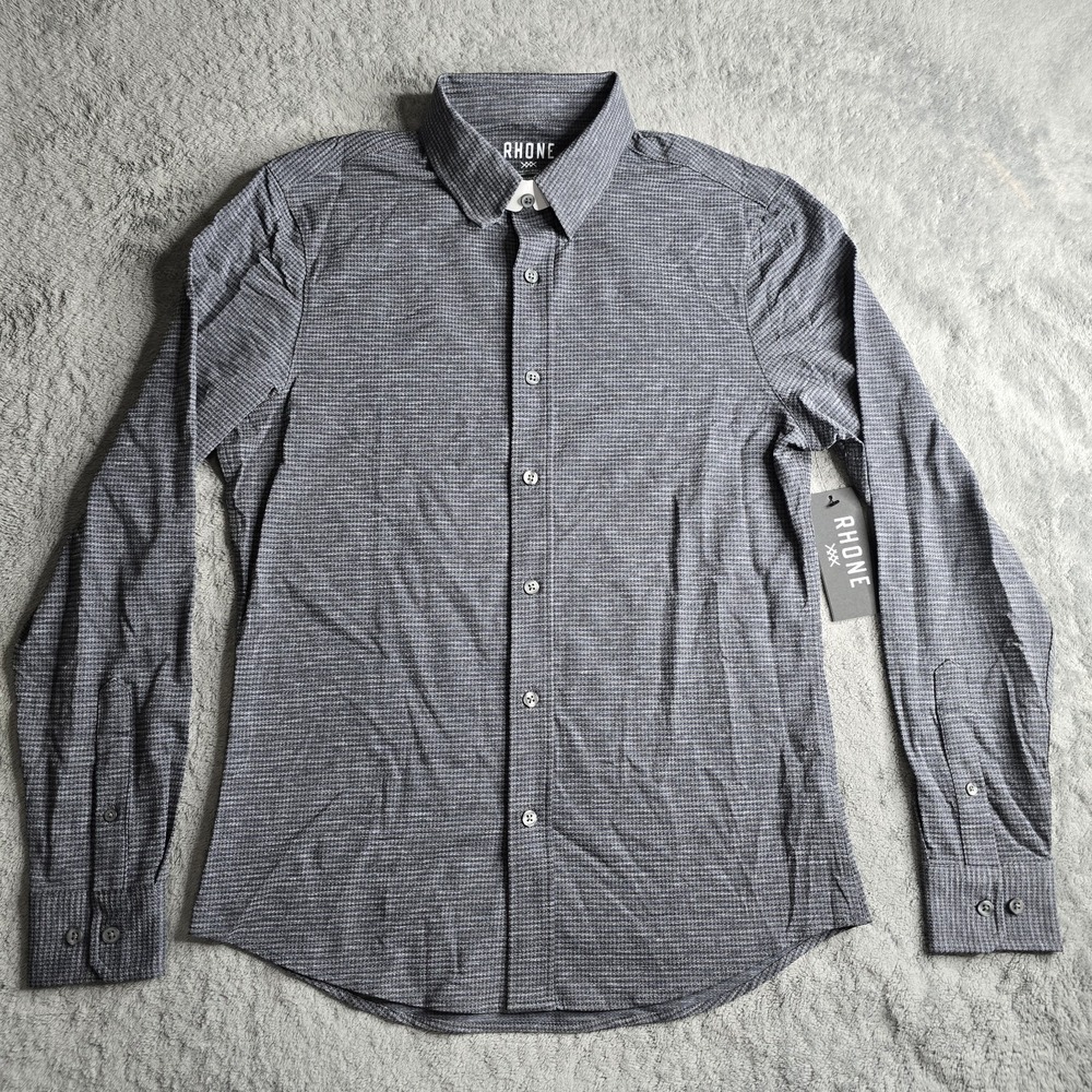 Rhone Commuter Shirt Mens Small Gray Houndstooth Slim Fit Stretch NEW $138